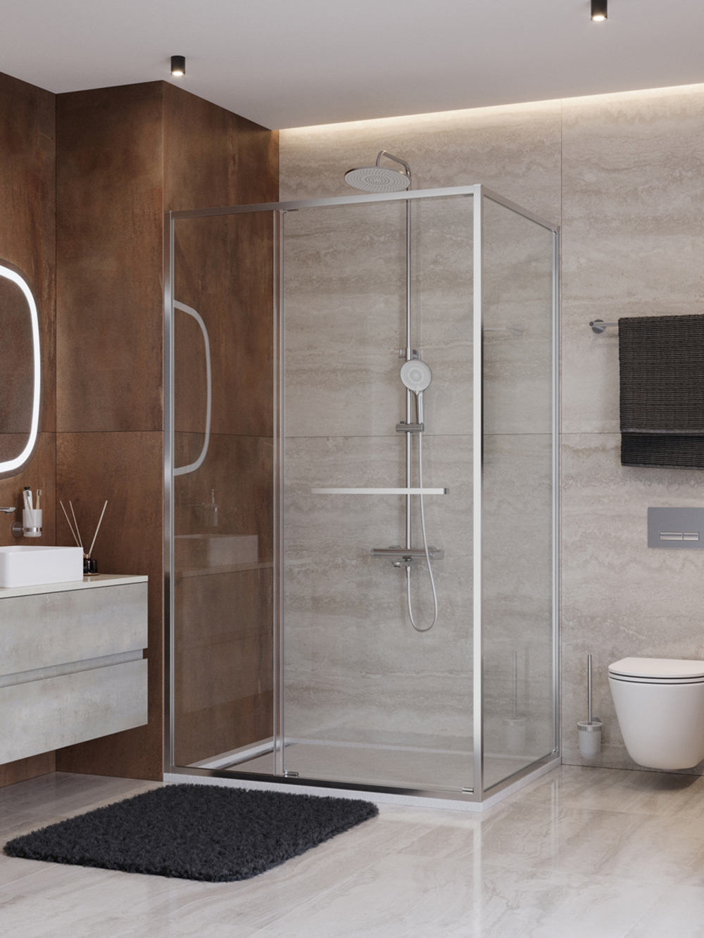 Душевой уголок Cezares LUX-AH-FS-11-110/80-C-CR, 110х80х195, профиль хром, стекло прозрачное