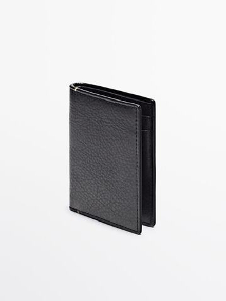 Massimo Dutti Вертикальный кошелек из кожи, черный