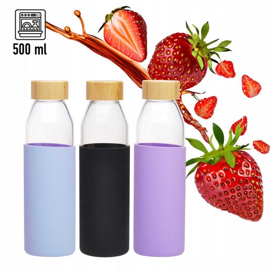 Бутылка для воды 500 мл. Kamille KM 9022 стеклянная в силиконовом чехле