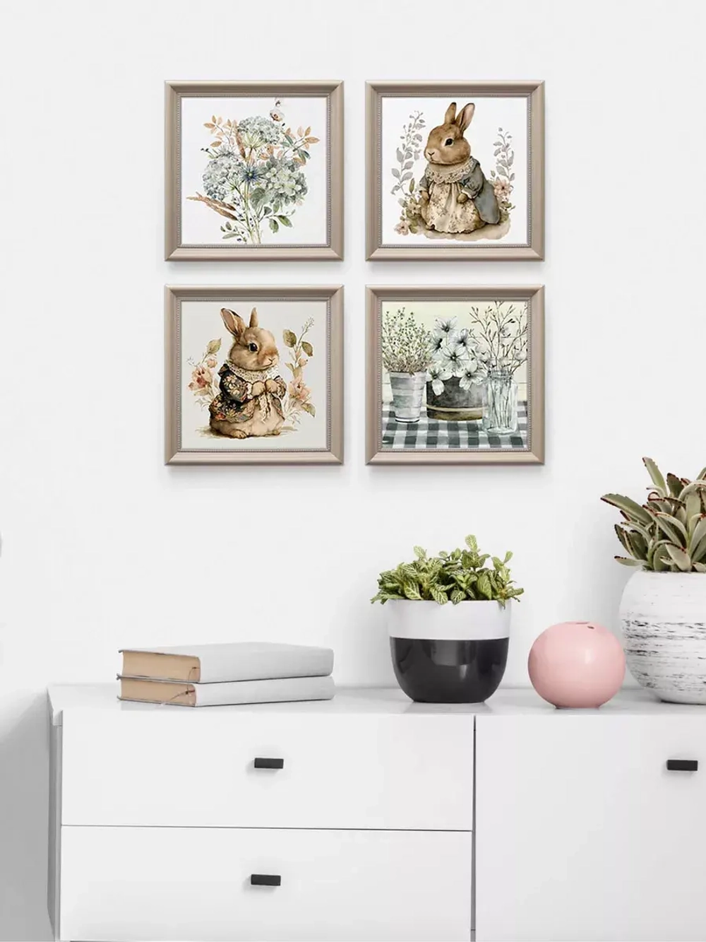 Картины на стену интерьерные на холсте 4 шт, 23*23 см