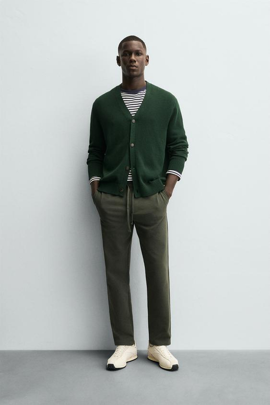 ZARA БРЮКИ-ДЖОГГЕРЫ КОМФОРТНОЙ ПОСАДКИ, ТЕМНО-ЗЕЛЕНЫЙ