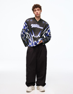 BERSHKA Футболка с длинным рукавом «Fast & Furious», черный