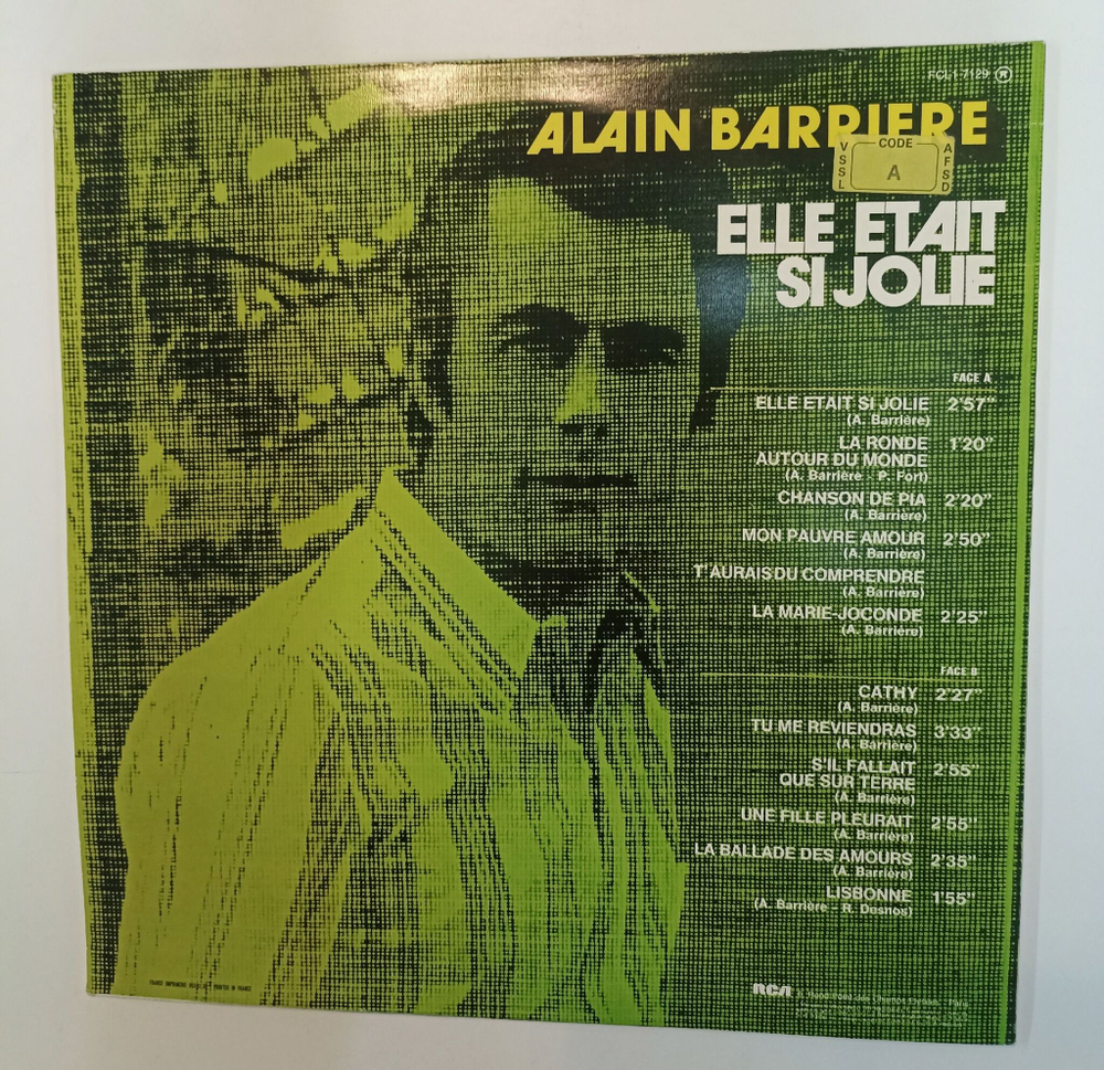 Винтажная виниловая пластинка LP Alain Barriere Elle Etait Si Jolie (France 1974)