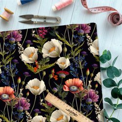 Ткань дюспо полевые белые цветы ночью