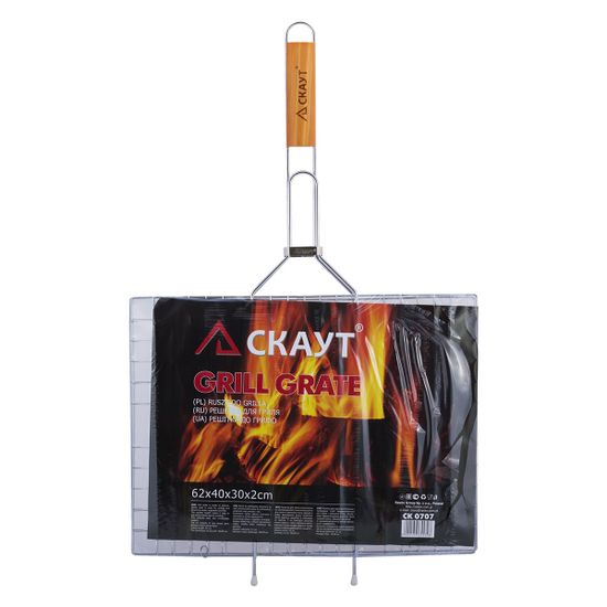 Решетка для гриля 40х30х2 см. из хромированной стали СКАУТ СК-0707 с деревянными ручками
