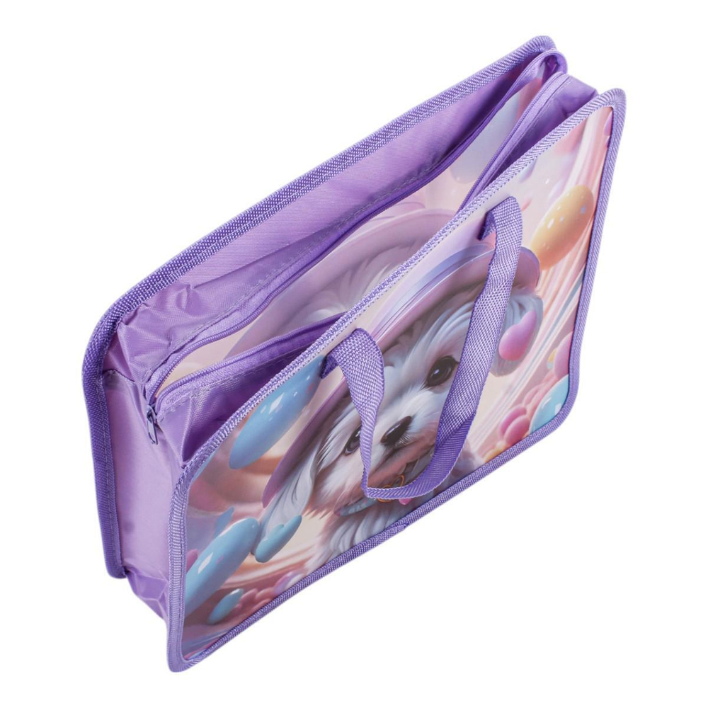 Папка с ручками А4 "Собачка", пластик, на молнии, 80мм