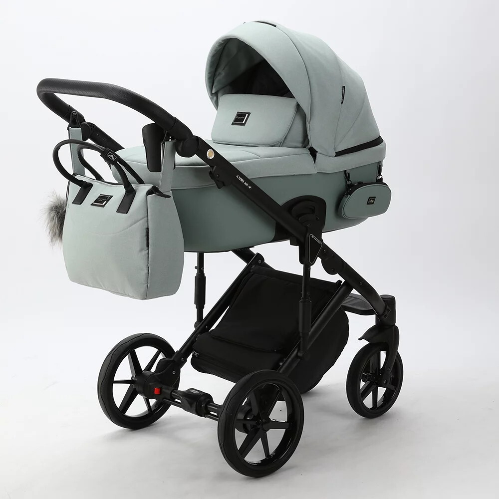 Детская коляска Adamex Lumi Air 3 в 1 L-PS25 Lux Серо-зеленый с серо-зеленой эко-кожей