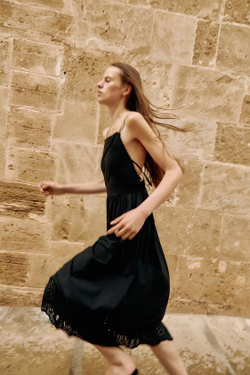 ZARA ПЛАТЬЕ МИДИ С АЖУРНОЙ ВЫШИВКОЙ, ЧЕРНЫЙ