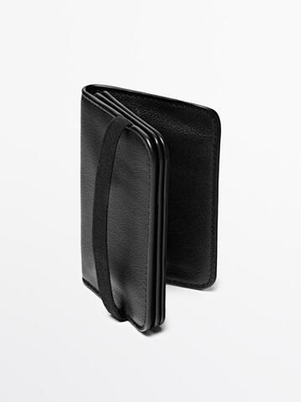 Massimo Dutti Кардхолдер из кожи наппа с клапаном, черный
