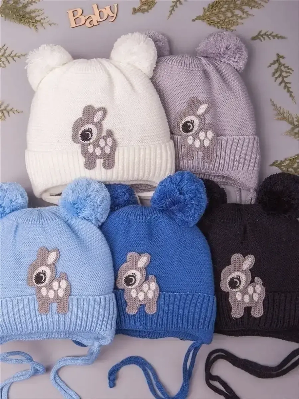 Шапка зимняя детская вязаная на завязках