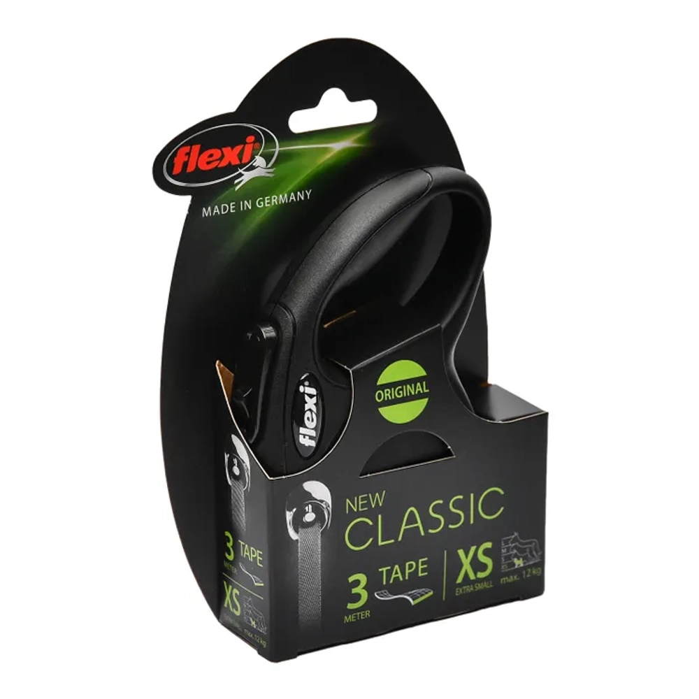 Флекси 42001F Рулетка New Classic XS 3м до 12кг (ремень) черная