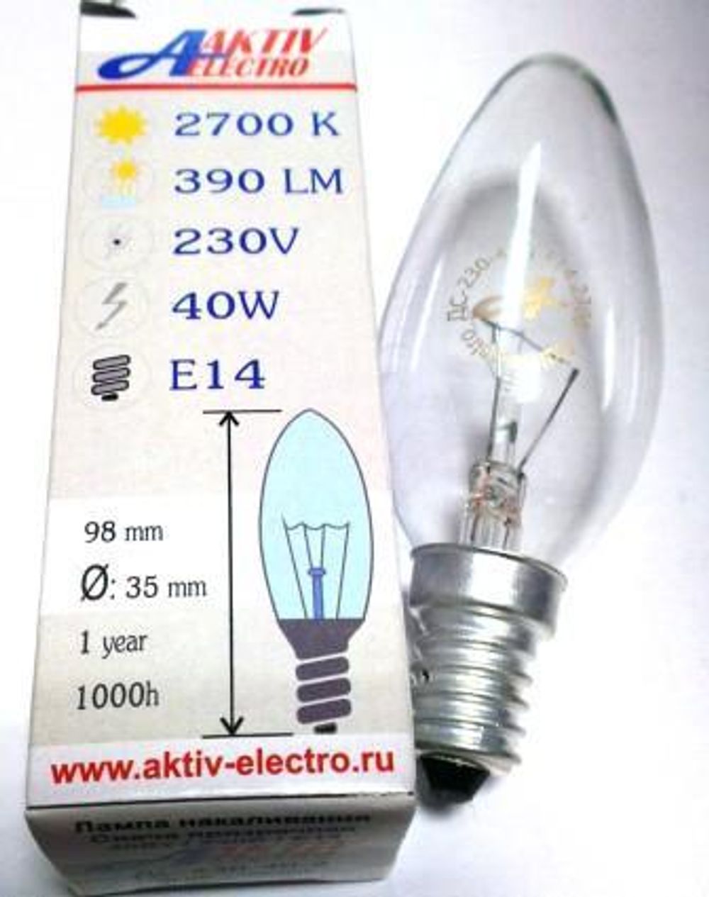 Лампа накаливания ДС-230-60 60Вт Е-14 Aktiv-Electro свеча