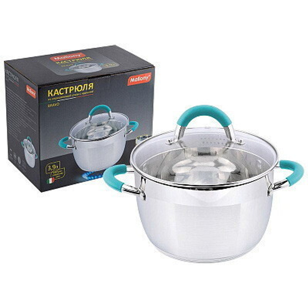 Кастрюля из нержавеющей стали 3,9л «BRAVO» стали с крышкой из жаропрочного стекла