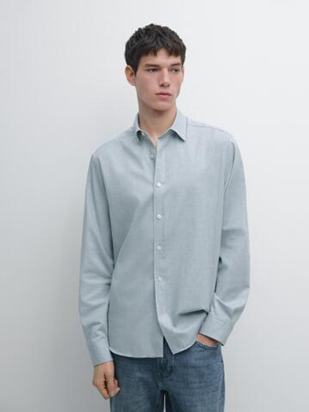 Massimo Dutti Меланжевая рубашка классического кроя, небесно-голубой