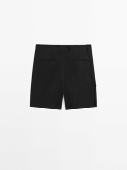 Massimo Dutti 100% льняные шорты-бермуды, черный