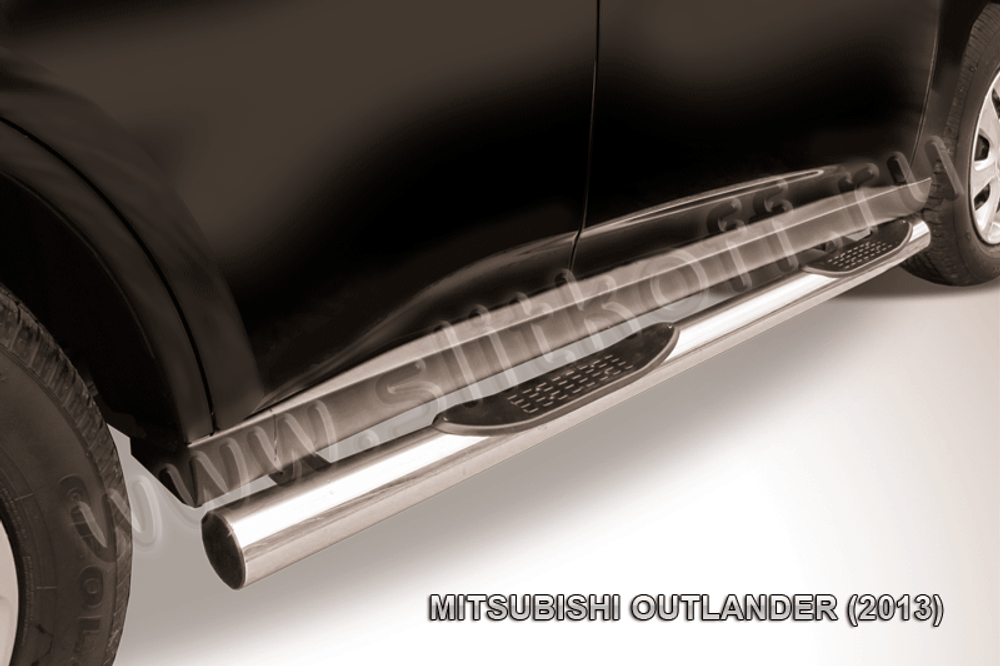 Пороги из нержавейки Mitsubishi Outlander (2012-2015) d76 с проступями