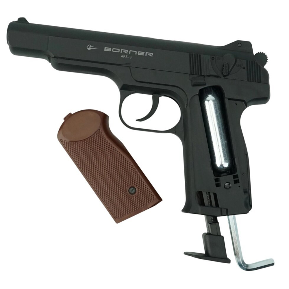 Пистолет пневматический Borner APS-S (Стечкин) Black, кал. 4,5 мм (пластик)
