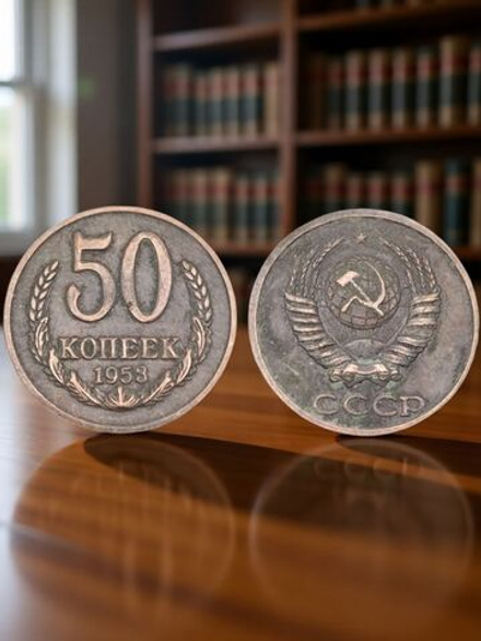 50 копеек 1953 года Проба СССР Копия пробной советской монеты медь патина