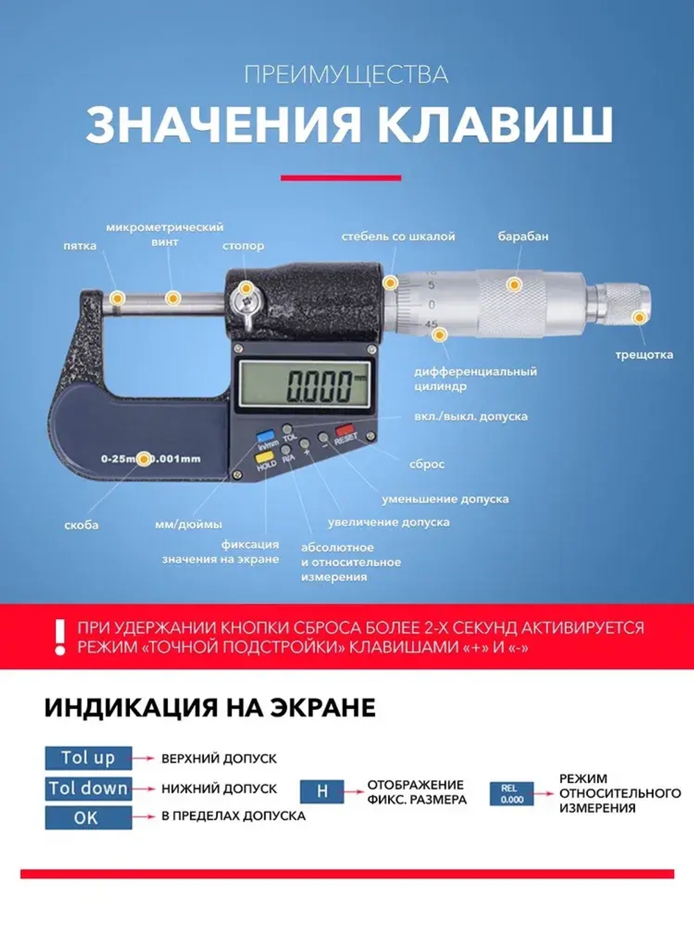 Микрометр электронный 0-25 мм 0,001