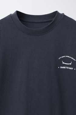 ZARA ФУТБОЛКА С ЛОГОТИПОМ, СЕРЫЙ/СИНИЙ