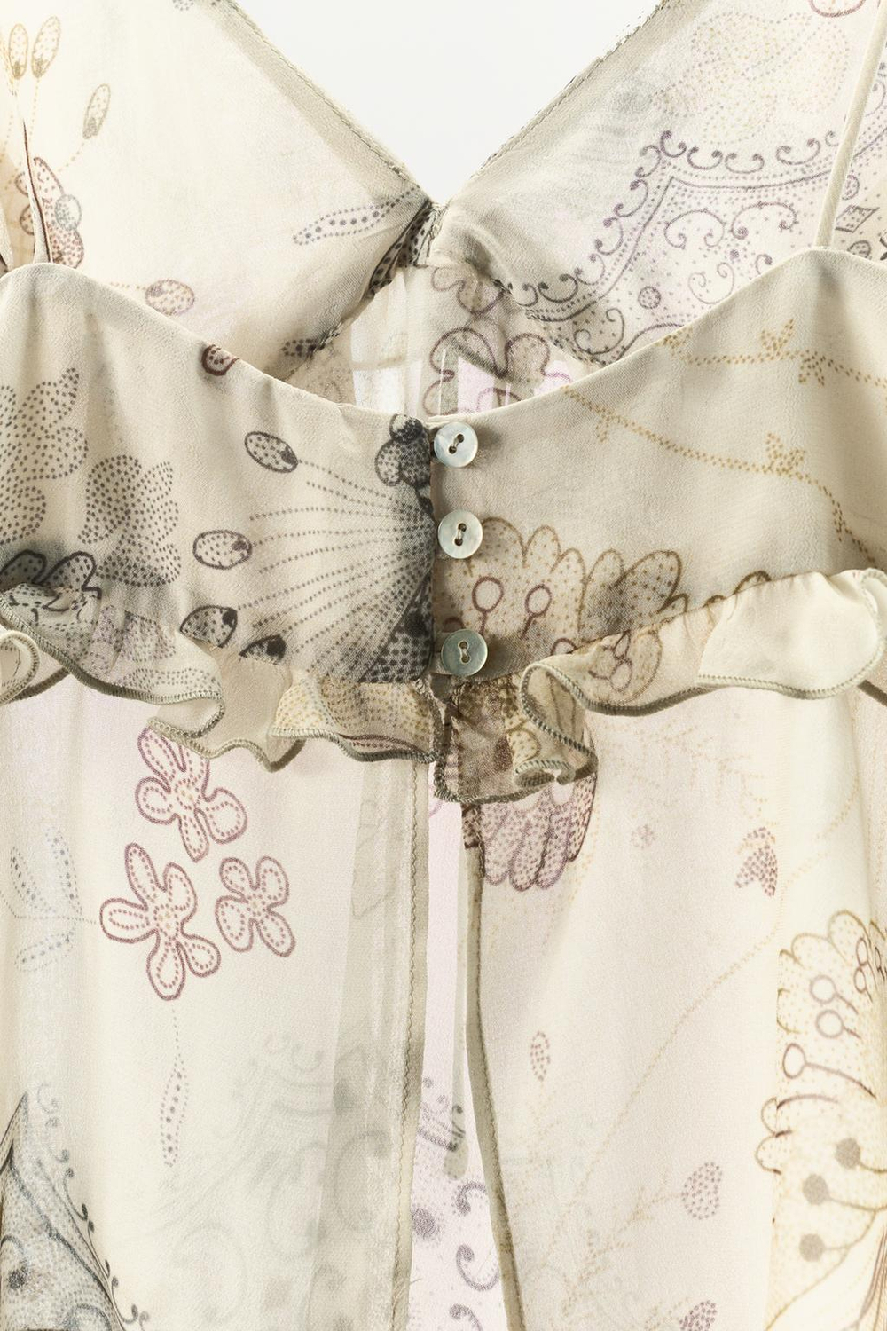 ZARA ТОП В БЕЛЬЕВОМ СТИЛЕ С ВОЛАНАМИ И ПРИНТОМ, ЖЕЛТОВАТО-БЕЛЫЙ