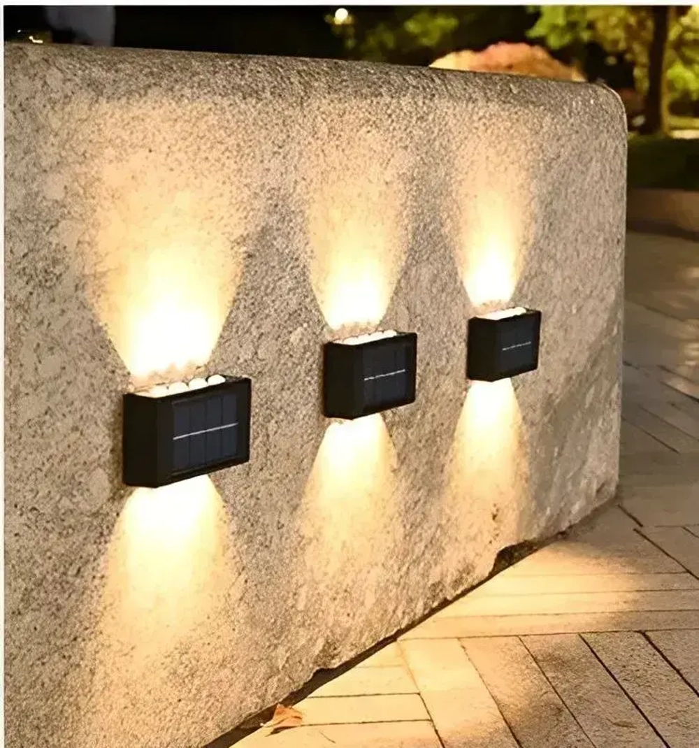 Светильник на солнечной батарее уличный, настенный 8 ламп, в наборе 2 шт