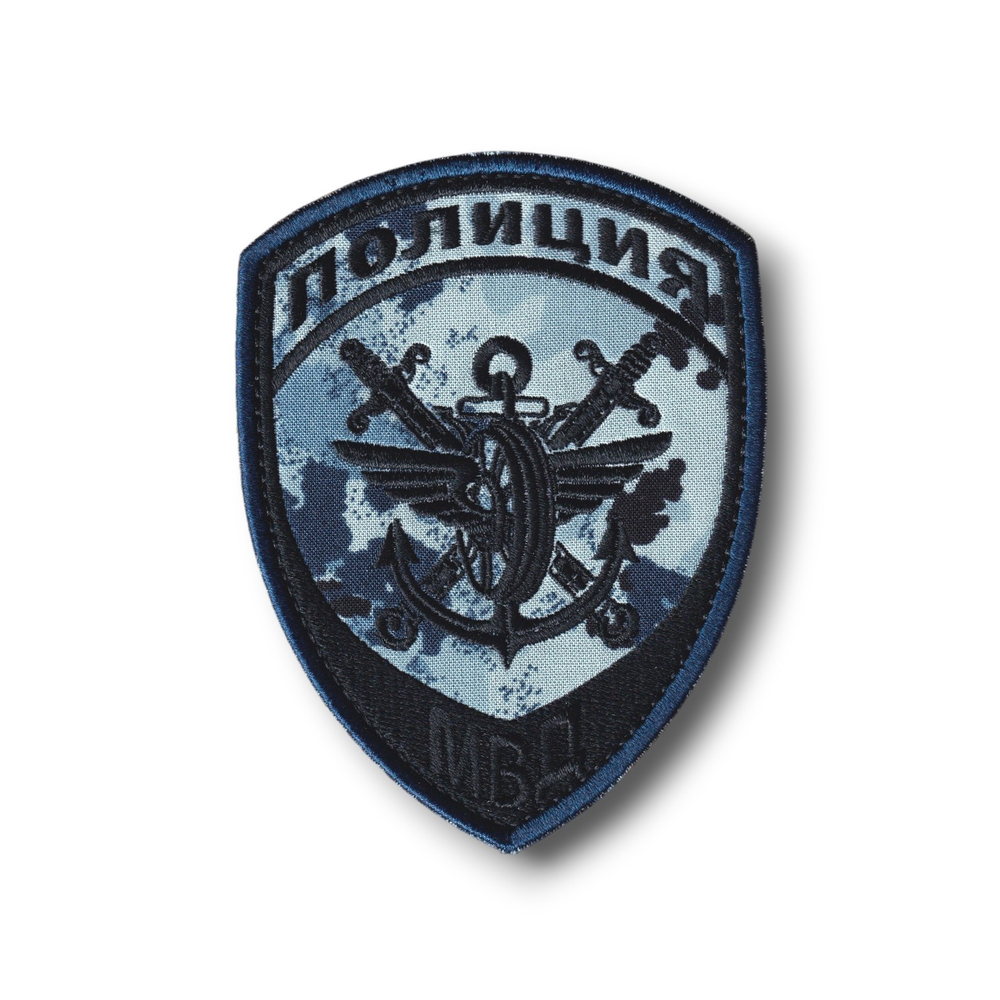 Нашивка ( Шеврон ) На Рукав Полиция На Транспорте На Форму Ледник ( Черная Вышивка ) | ATRIBUTICASTORE.RU