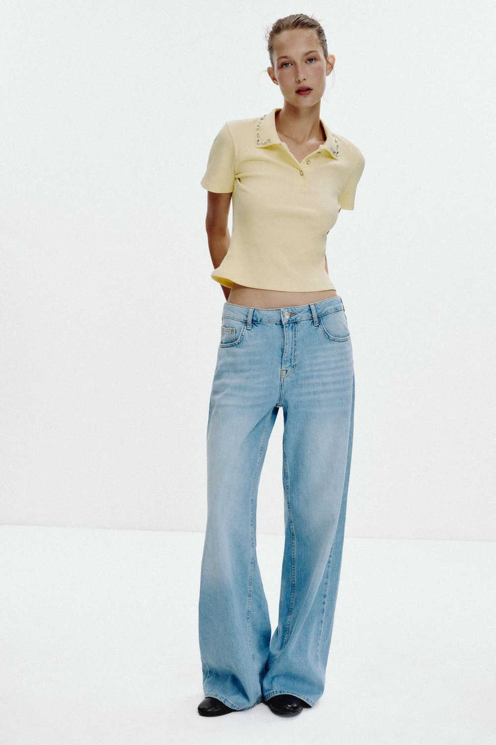 ZARA ПОЛО В РУБЧИК, ЖЕЛТЫЙ