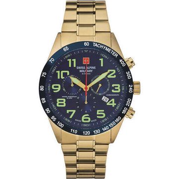 С браслетом Мужские наручные часы с золотым браслетом Swiss Alpine Military 7047.9115 chrono 45mm 10ATM