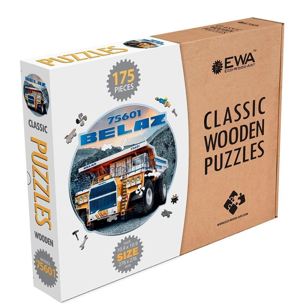 Деревянный пазл, фигурный для детей и взрослых EWA Автомобиль BELAZ 75601 28x28 см