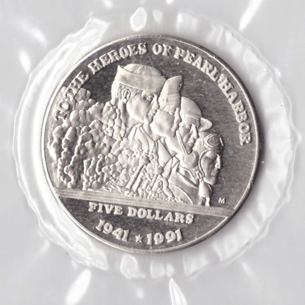 5 долларов. Перл Харбор. Маршалловы Острова. 1991 г. PROOF
