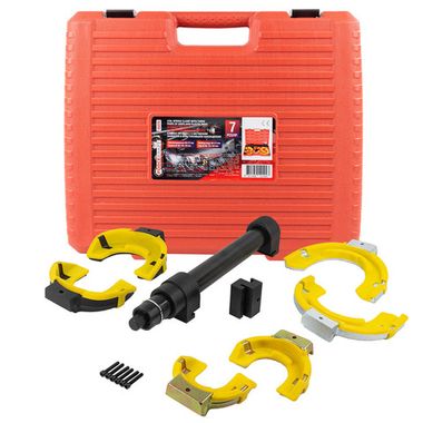 Стяжка пружин с 3-мя парами захватов и пластиковыми накладками, 7пр.(раб. диапазон:80-317мммм, диаметры захватов: 80/110/165 мм),в кейсе FORCEKRAFT FK-908T8