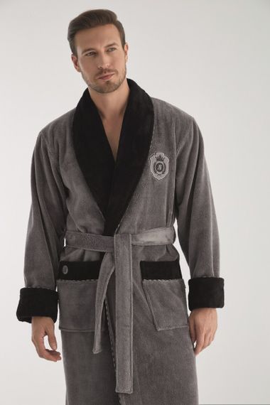 Халат мужской махровый 1355 серый  Nusa Турция