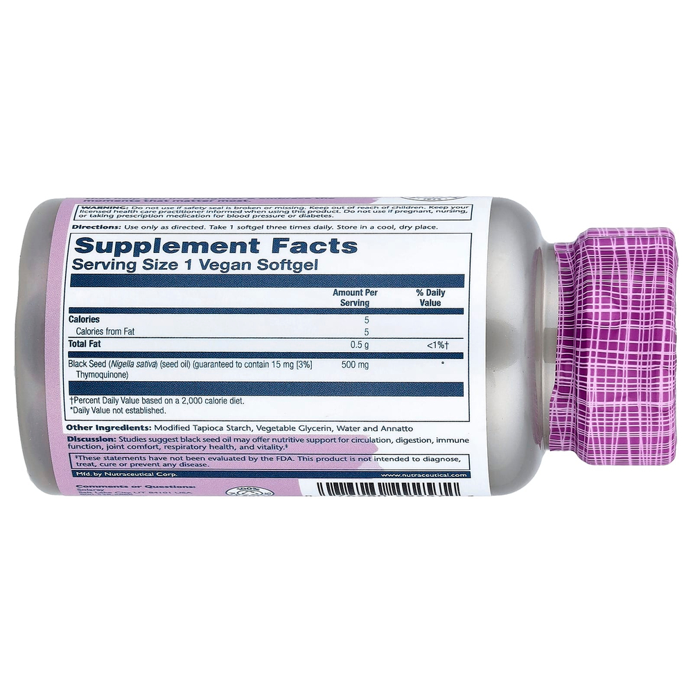 Solaray, Vital Extracts, чёрный тмин, холодный отжим, 60 веганских капсул (500 мг в 1 капсуле)