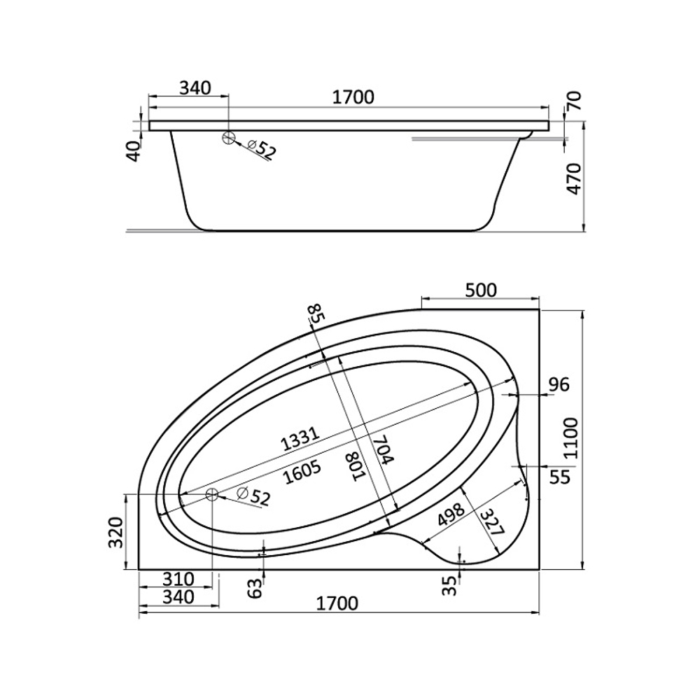 Ванна акриловая Santek Эдера 170х110 пристенная (1.WH50.1.662)