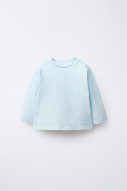 ZARA ОДНОТОННАЯ ФУТБОЛКА С ДЛИННЫМИ РУКАВАМИ, СИНИЙ