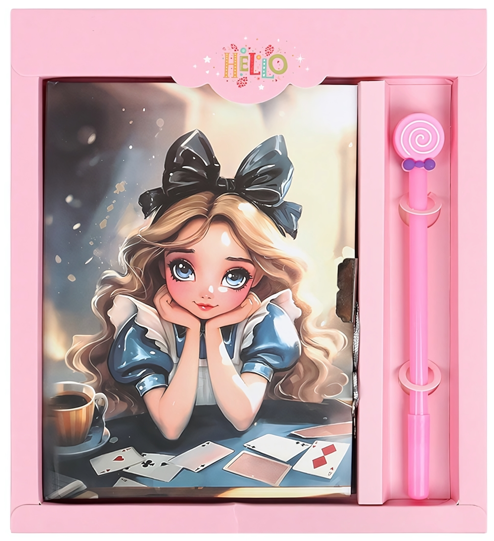 Блокнот 13,5*18 см 50л. с замком "Алиса в стране чудес" с ручкой (Darvish)