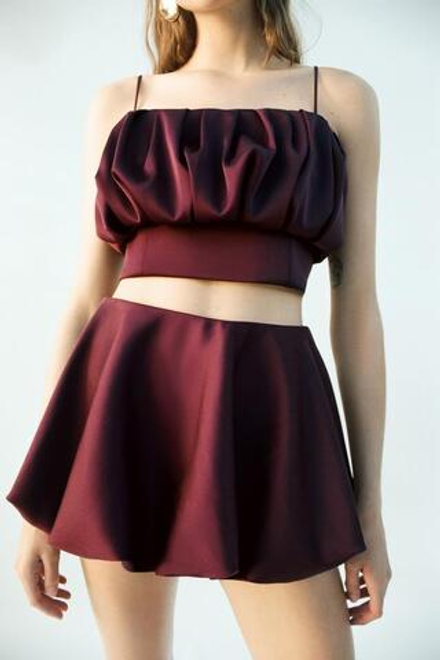 ZARA ТОП-БАЛЛОН НА БРЕТЕЛЯХ, ВИННЫЙ