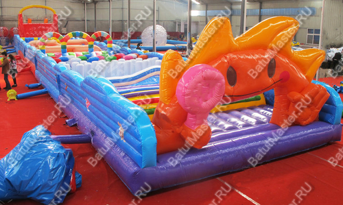 Коммерческая надувная полоса препятствий "Солнечная" 43,5*6*5,5 м