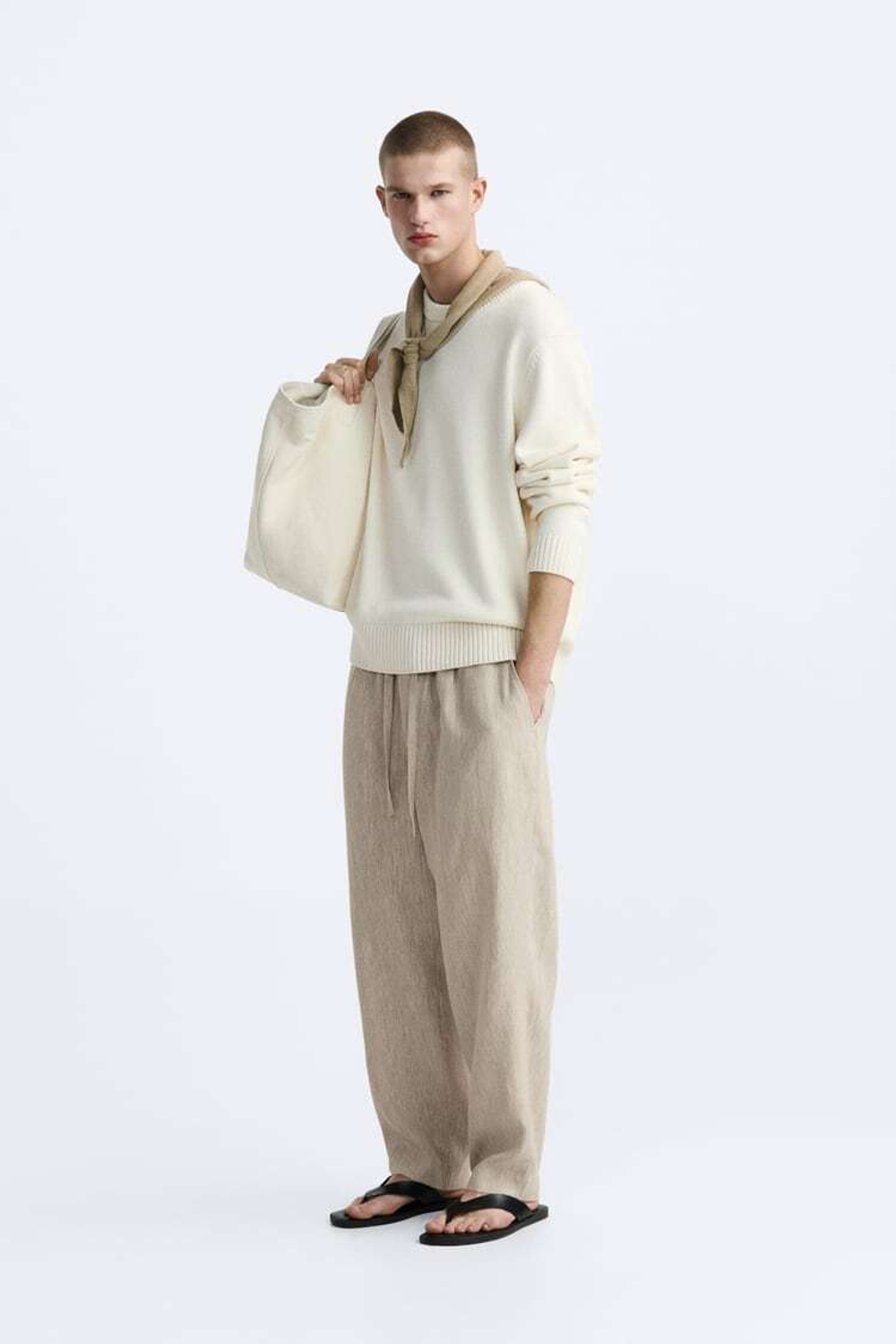 ZARA БРЮКИ-ДЖОГГЕРЫ ИЗ 100% ЛЬНА, СВЕТЛО-БЕЖЕВЫЙ