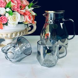 Lenardi 589-029 Набор: кувшин-заварник 1,9 л и 6 кружек 350 мл серебро, в под.уп.(х8)Стекло