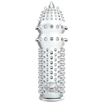 Прозрачная насадка на пенис 12,8см с шипами и стимулятором клитора Baile Sleeve BI-010045C