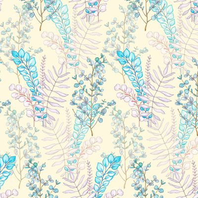 Seamless pattern from a branch with eucalyptus leaves.