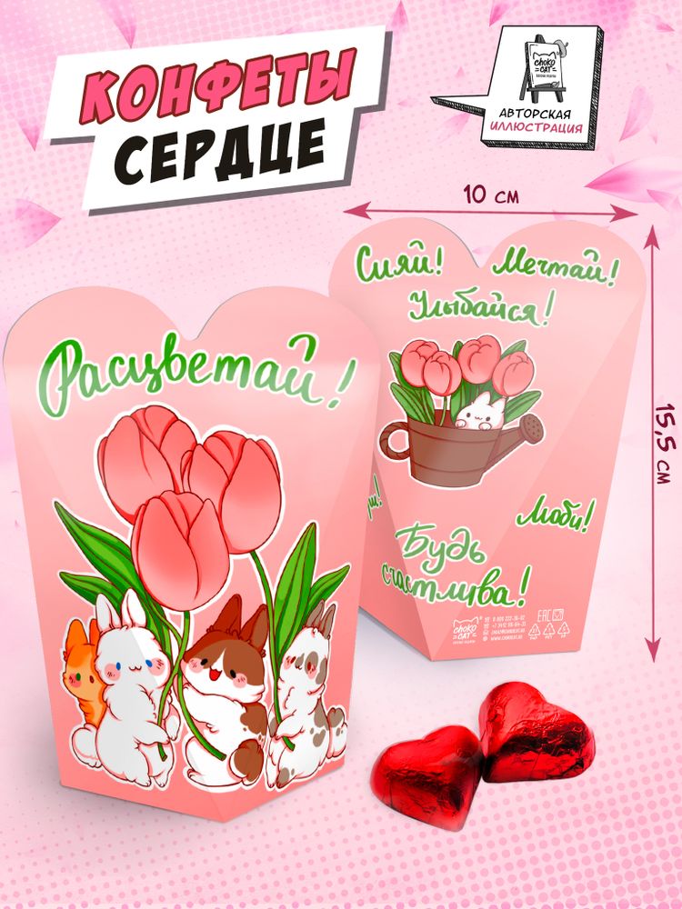 Конфеты сердце, РАСЦВЕТАЙ, 100г, TM Chokocat