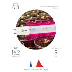 Фитолампа для растений светодиодная ЭРА FITO-9W-RB-Т8-G13-NL и мясных прилавков 9 Вт Т8 G13 красно-синего спектра | Фитолампы T8