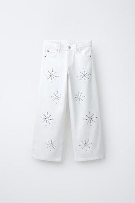 ZARA ДЖИНСЫ WIDE LEG С ЗАКЛЕПКАМИ, ЭКРЮ