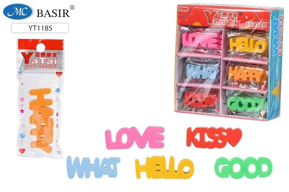 Ластик "Слова" мягкий, цветной в ассорт. (Basir)