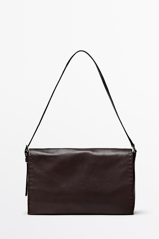 Massimo Dutti Сумка через плечо из кожи наппа с декоративной строчкой, коричневый
