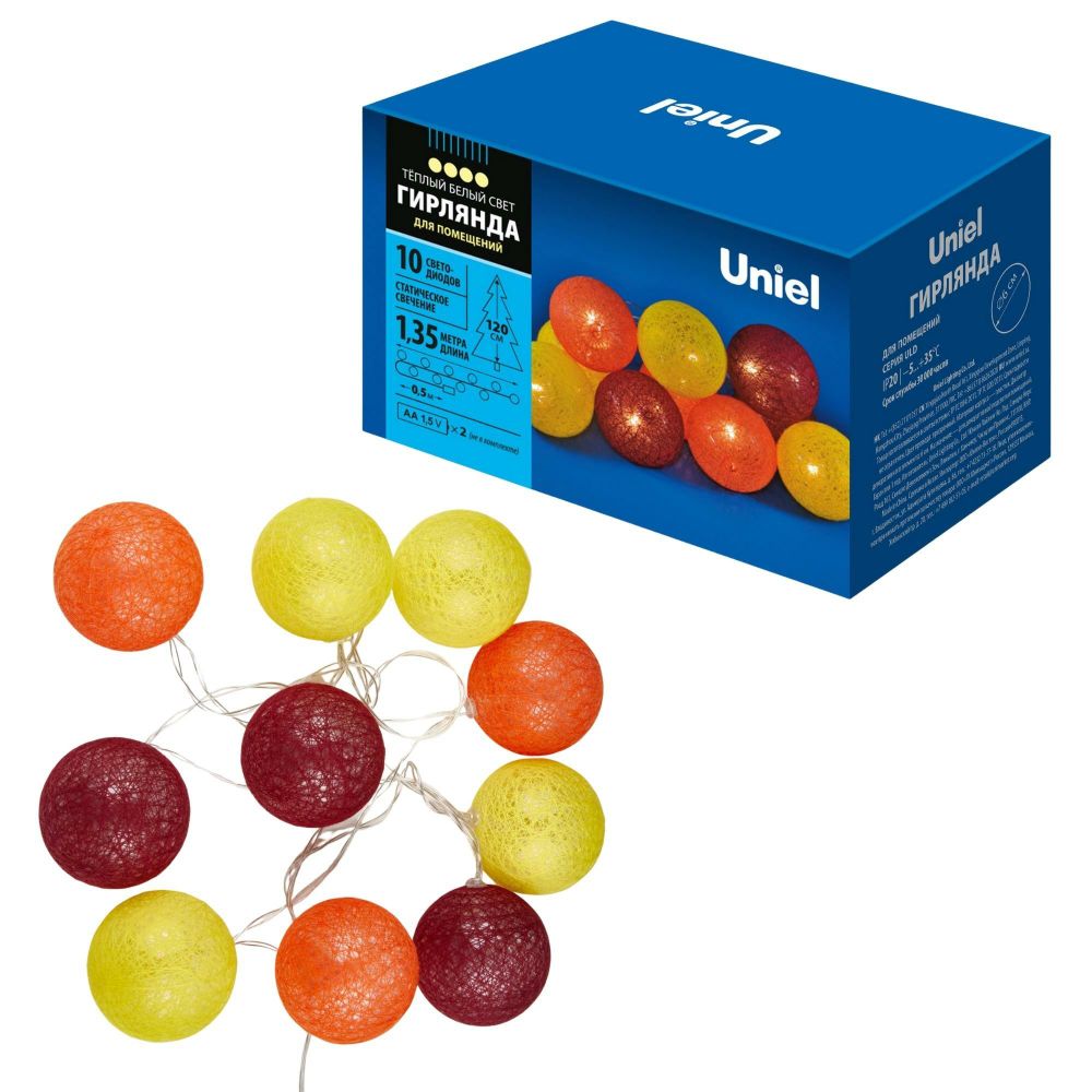 ULD-S0135-010/STB/2AA WARM WHITE IP20 TANGLES-3 Гирлянда светодиодная «Клубки-3» на батарейках 2AA (не в/к), 1,35м. 10 светодиодов. Теплый белый свет.