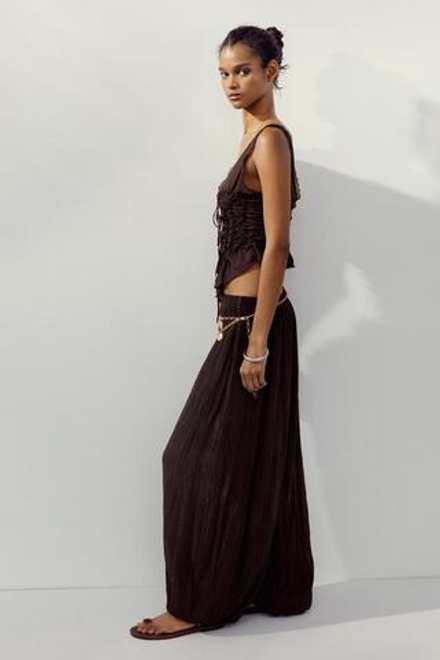 ZARA БРЮКИ-БАЛЛОНЫ ИЗ РЕЛЬЕФНОЙ ТКАНИ, ШОКОЛАДНЫЙ